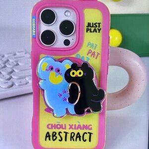 Pink and Yellow Phone Case with Cartoon Design